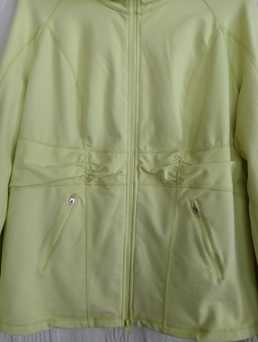 Zella Lime Green Workout Jacket Stretchy Neon Activewear Hiking Ruched Gorpcore - Picture 4 of 10